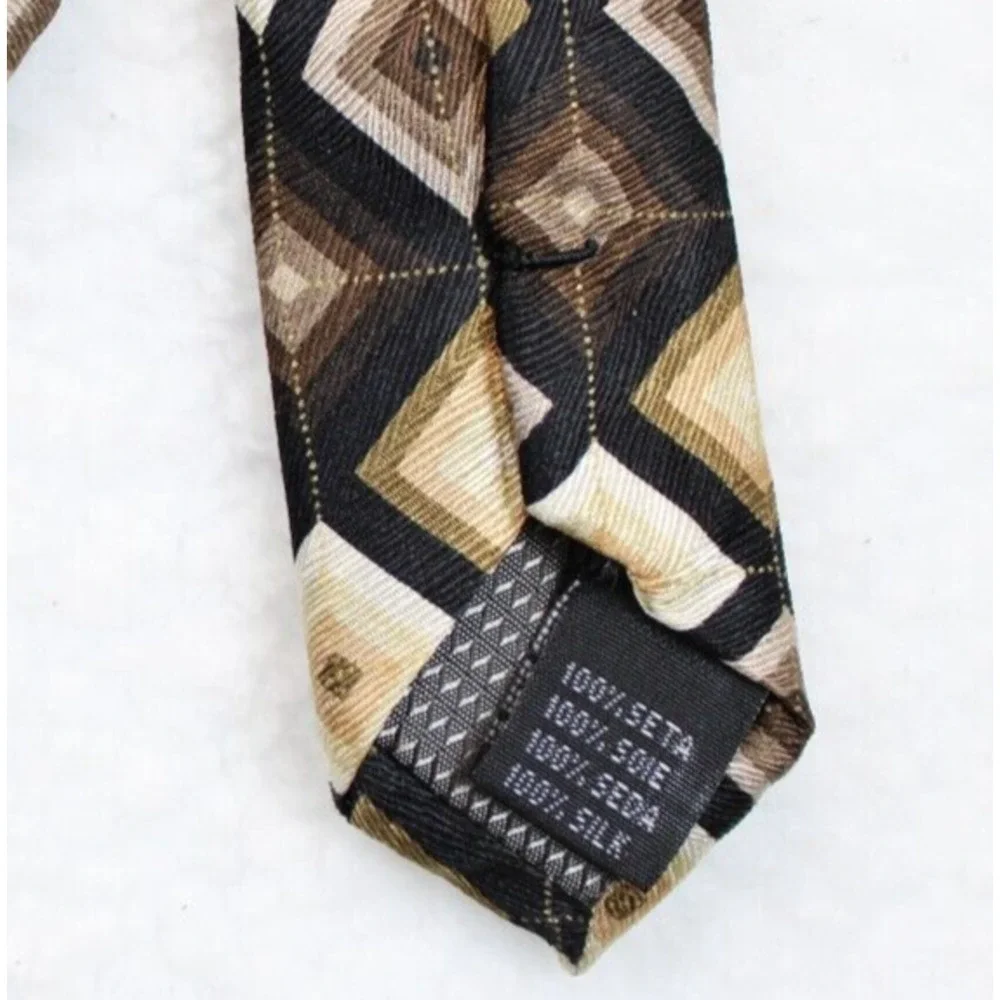Giorgio Brutini Argyle Pattern Silk Men Necktie Black & Tan 60 In. Career Office